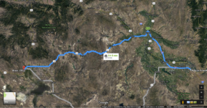 Map of the 3 hour drive from Boise Airport, through the middle of nowhere to central Oregon.